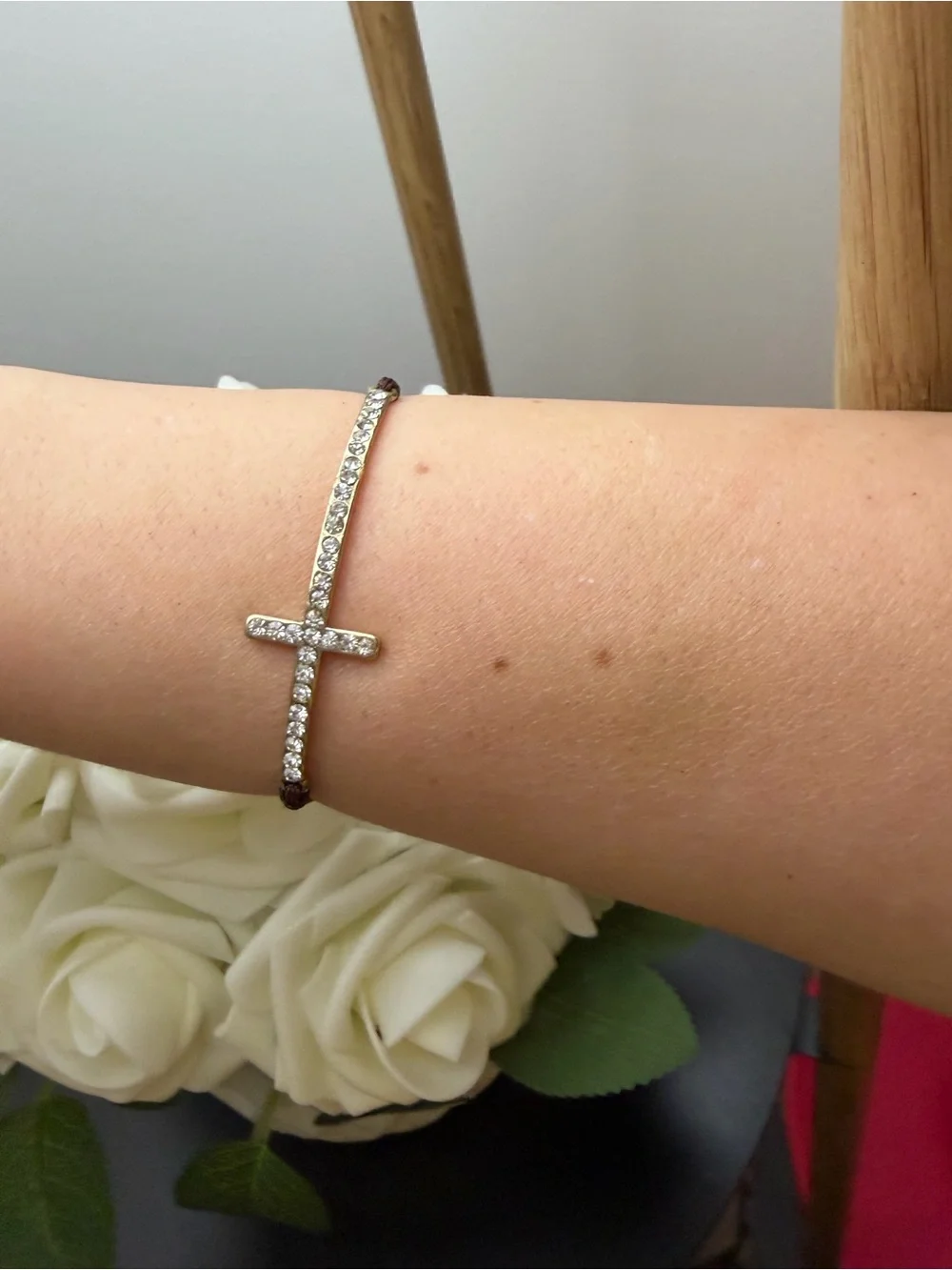 Rhinestone Cross Stretch Bracelet - Silver Crystal